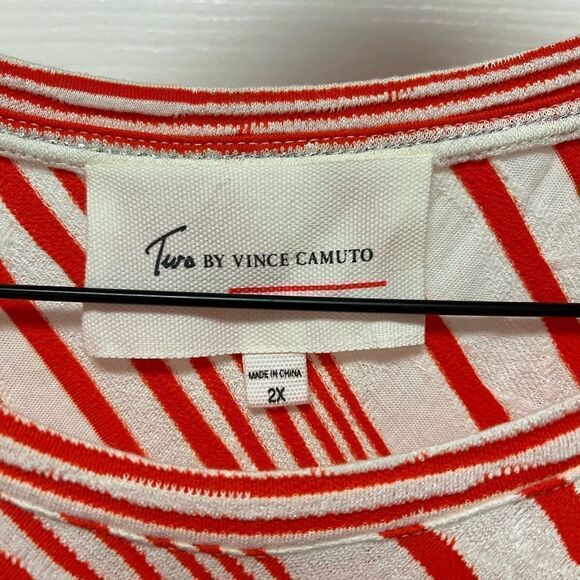 Two by Vince Camuto Orange & White Striped Handkerchief Tunic sz 2X EUC - Picture 2 of 5